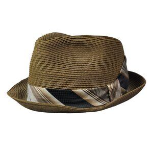 Hats In The Belfry Mens Fedora Hat Brown L XL With Knot Tie Band Straw